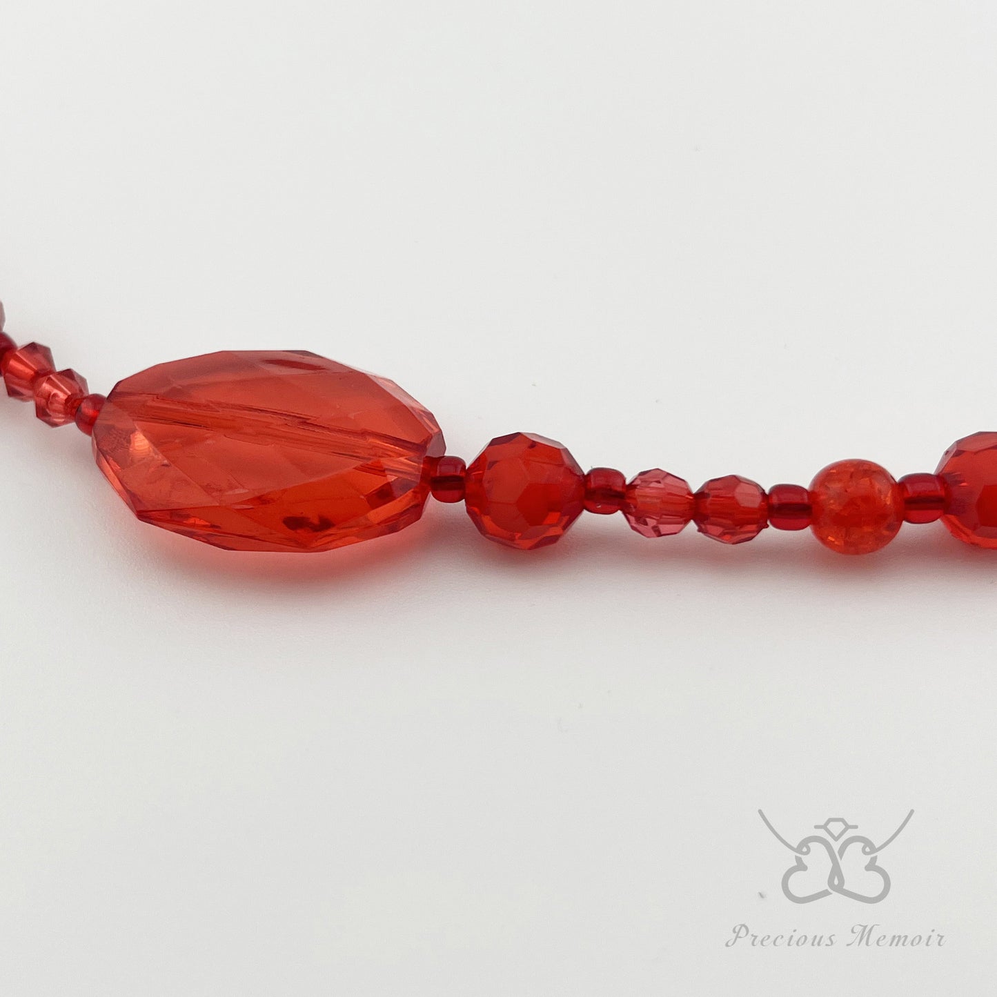 Red Bead Necklace w/ White Swirl Paint & Cracked Stone Design