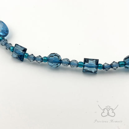 Blue Bead Necklace w/ Multi-Faceted Translucent Crystal Design