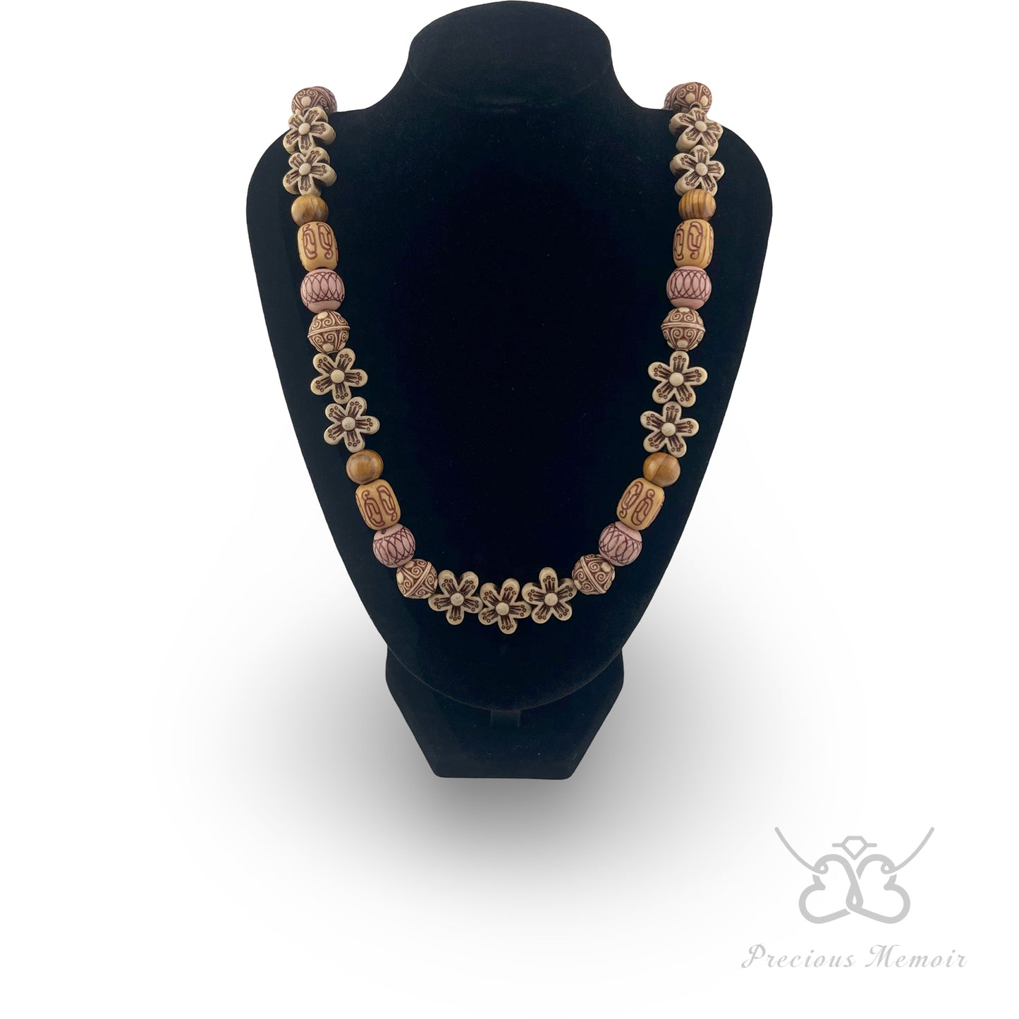 Wood Necklace w/ Floral & Boho Designs