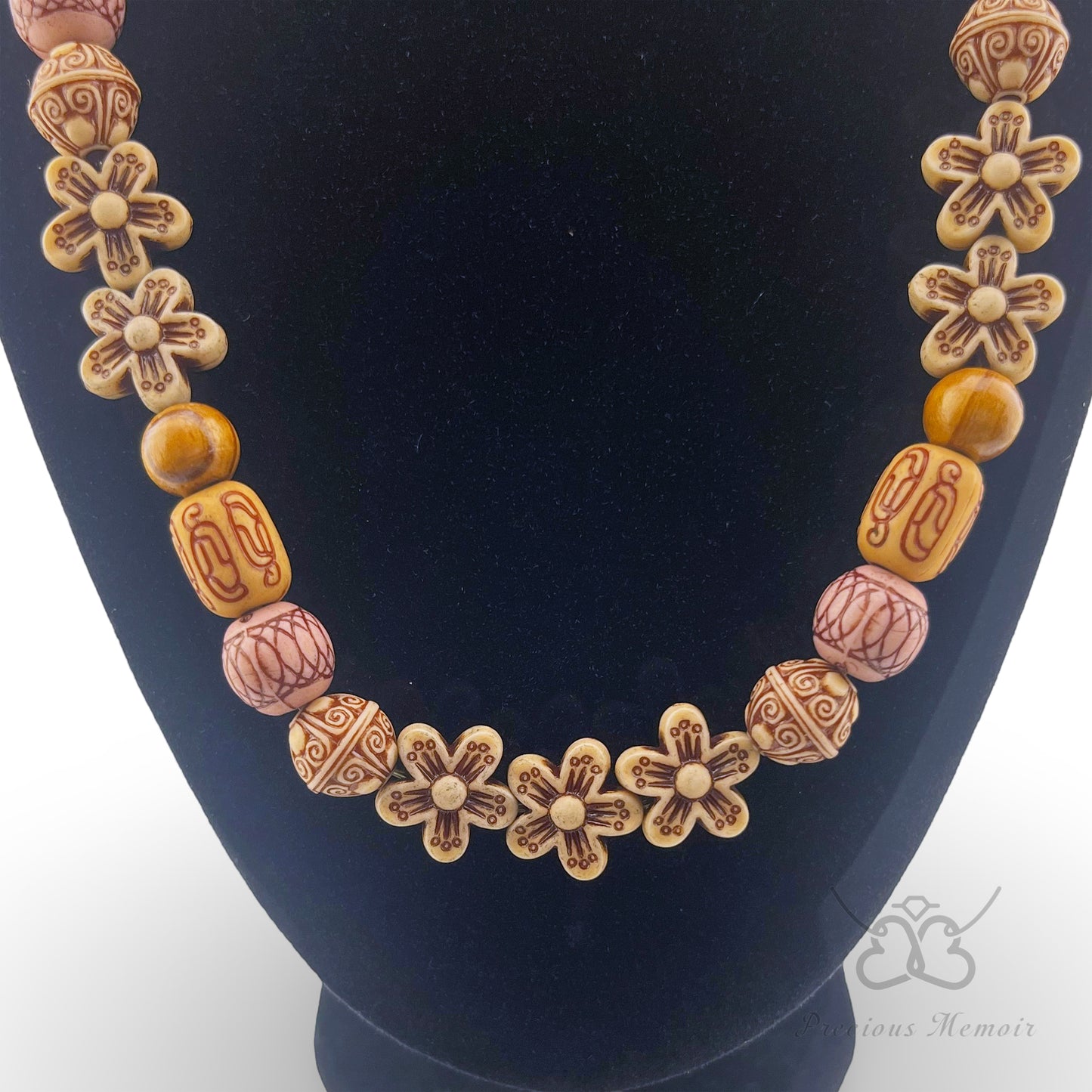 Wood Necklace w/ Floral & Boho Designs