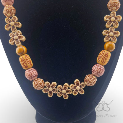 Wood Necklace w/ Floral & Boho Designs