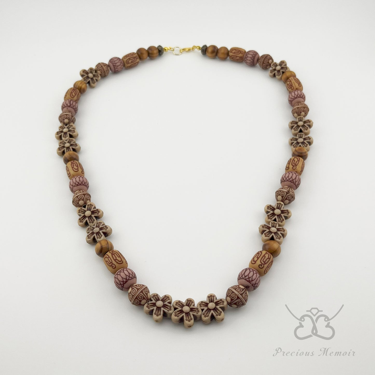 Wood Necklace w/ Floral & Boho Designs