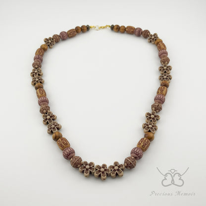 Wood Necklace w/ Floral & Boho Designs