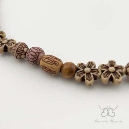 Wood Necklace w/ Floral & Boho Designs