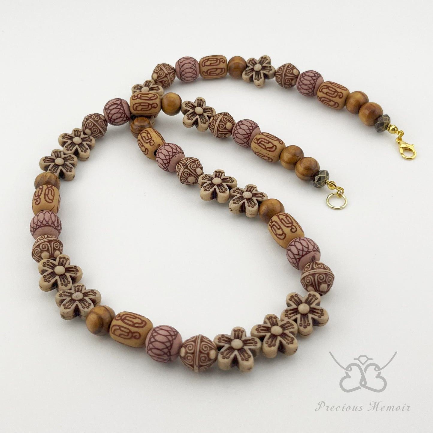 Wood Necklace w/ Floral & Boho Designs